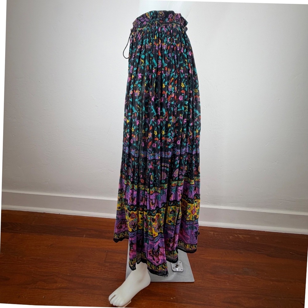Vintage India Cotton Semi Sheer Gauze Floral Elephant Maxi Skirt Boho Elephants - Picture 4 of 16